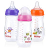 Nuby Tritan Wide Neck Non-Drip Bottles With Anti-Colic Air System: 9Oz./ 270 Ml, 3 Pack, 0M+, Purple/Pink/Orange