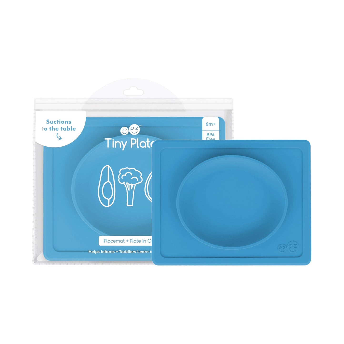ezpz Tiny Plate - 6 Months+ (Pewter) - Silicone Suction Plate for Baby with Built-in Placemat - Baby Led Weaning Supplies - Infa
