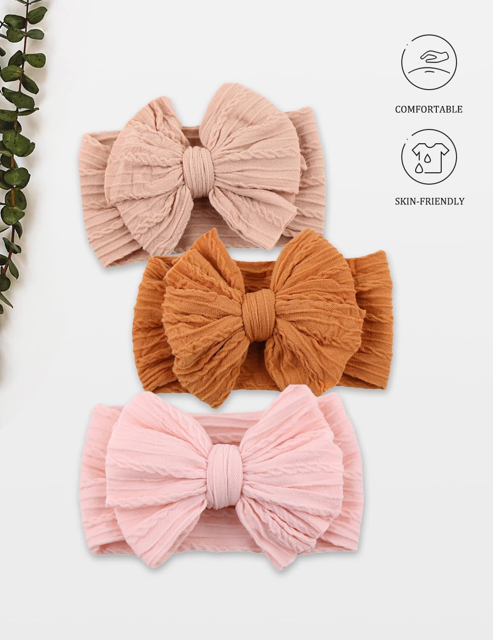 Zurlefy Rust Nylon Baby Headbands Bows, Stretchy Gray Infant Headband Bows For Baby Girls Head Wraps Newborn Toddler Unisex (03H