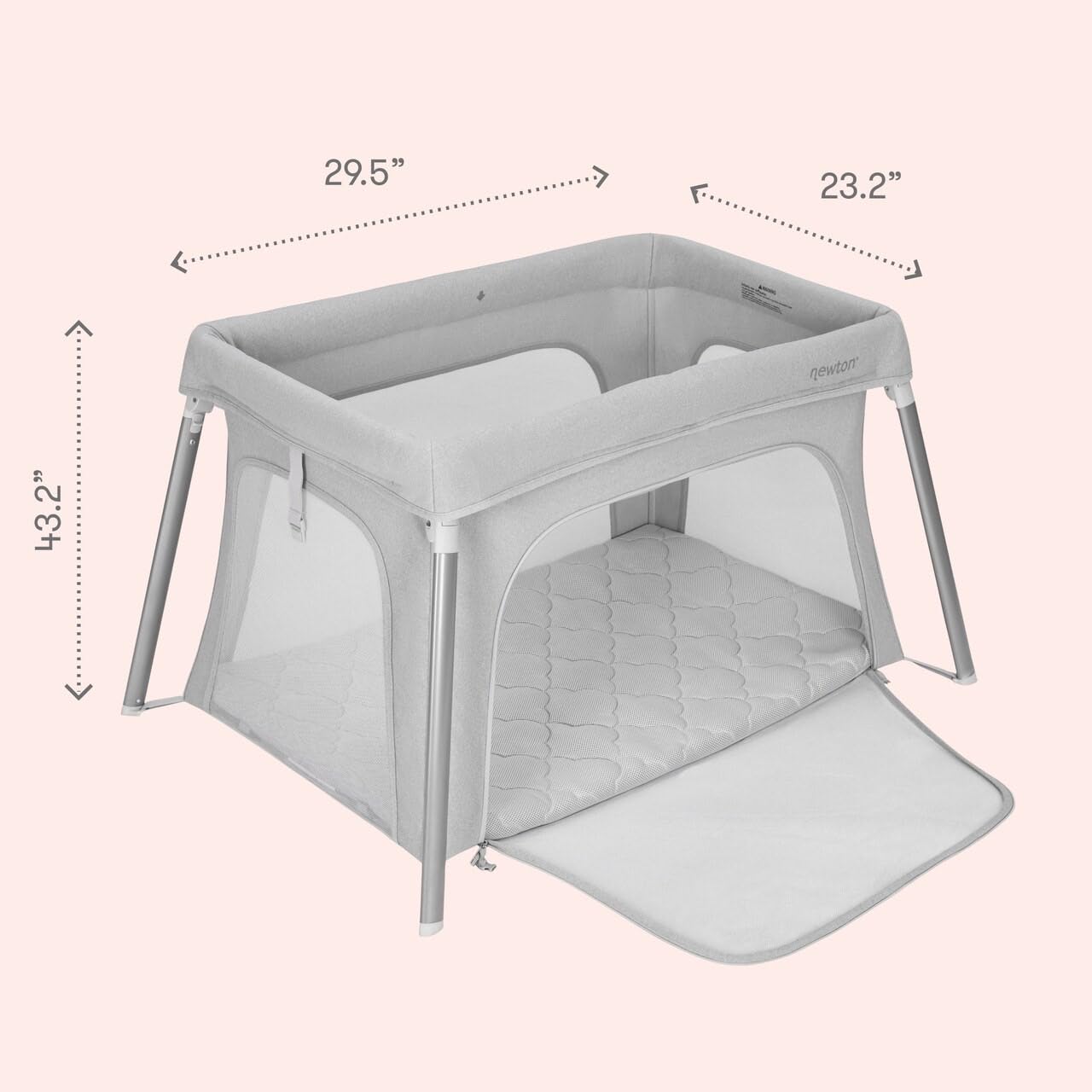 Newton Baby Compact Travel Crib & Play Yard | Breathable & Washable Mattress, Foldable Carry-On Size, Backpack Straps, Gray, New