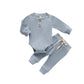 Newborn Baby Boy Girl Clothes Ribbed Knitted Cotton Long Sleeve Romper Long Pants Solid Color Fall Winter Outfits (A- Blue, 0-3