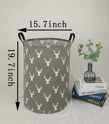 Kunro Large Sized Storage Basket Waterproof Coating Organizer Bin Laundry Hamper For Nursery Clothes Toys (Grey Deer)