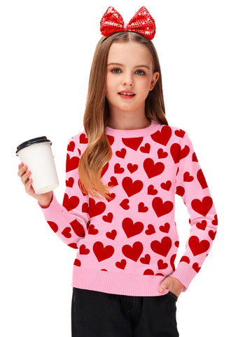 Red Heart Sweater Tops For Girls Valentine Day Love Sweatshirts Unisex Kids Long Sleeve Outfit Pink 5-6 Years