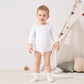 Pureborn Baby Girls Organic Cotton Bodysuit Infant Girl Ruffled Collar Long Sleeve White Spring Fall 12-18 Months