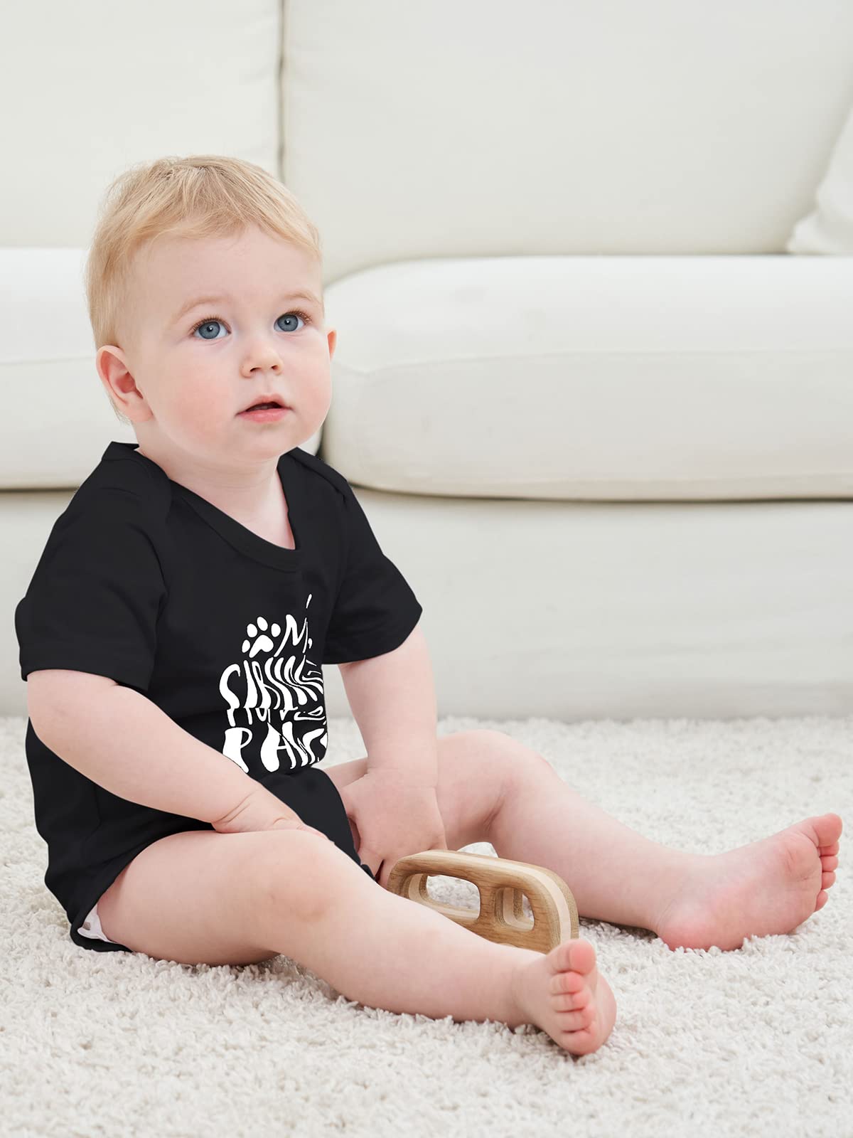 Funnycokid Funny Infant Onsie Romper Baby Boy Girl My Siblings Have Paws Layette Bodysuit Outfits Black 6-12 Months