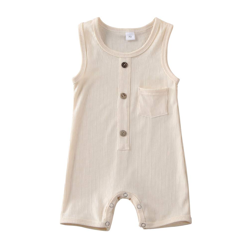 Iddolaka Newborn Summer Baby Boy Girl Romper Bodysuit Jumpsuit Playsuit One Piece Outfit Clothes (Light Yellow, 0-6 Months)