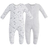 Owlivia Organic Cotton Baby Pajamas, Boys Girls 2 Pack Zip Front Sleep N Play, Footed Sleeper, Long Sleeve(12-18Months,Gray Mela
