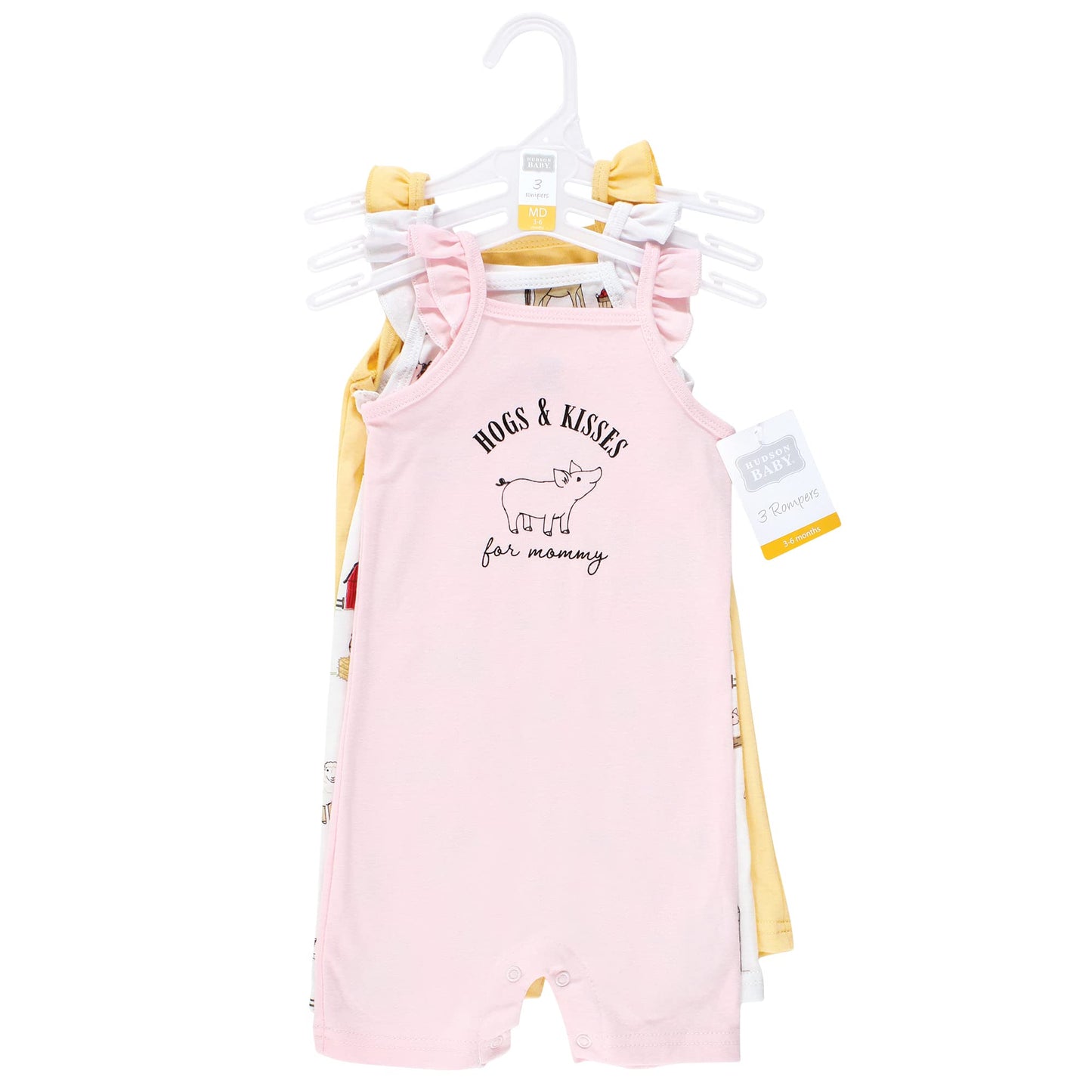 Hudson Baby Unisex Baby Cotton Rompers, Hogs And Kisses, 3-6 Months