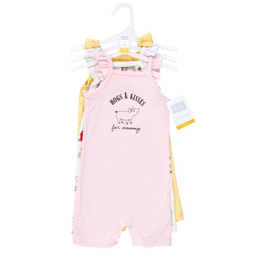 Hudson Baby Unisex Baby Cotton Rompers, Hogs And Kisses, 3-6 Months