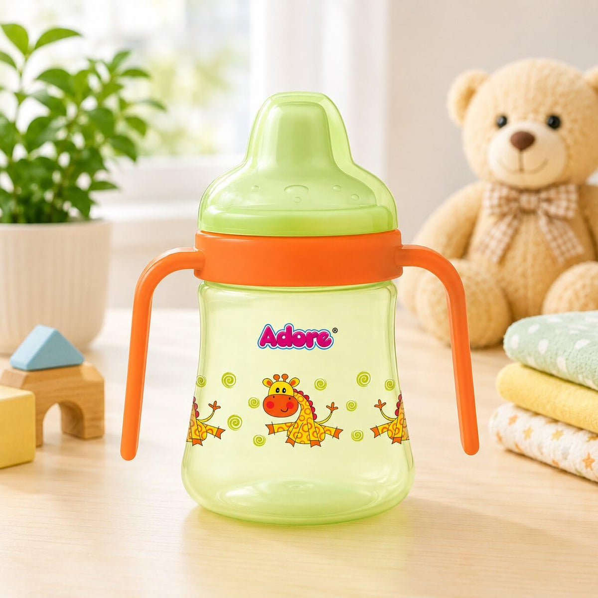 Adore Zippy 240ml Twin Handle Soft Spout Sipper Cup |Soft Trainer with BiteResistant Spout with NonSlip Handles | Green