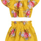 Boebnozcv Toddler Baby Girl Floral Halter Ruffled Outfits Set Yellow Strap Crop Tops+ Shorts Pants Summer Clothes Set