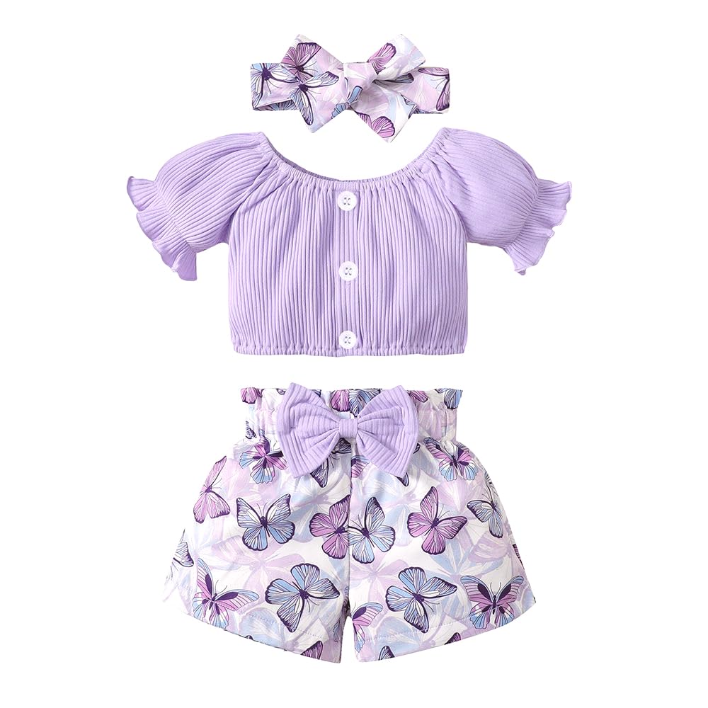 Hopscotch Baby Girls Graphic Print Short Sleeves Purple Short Set For Ages (1824 Months)