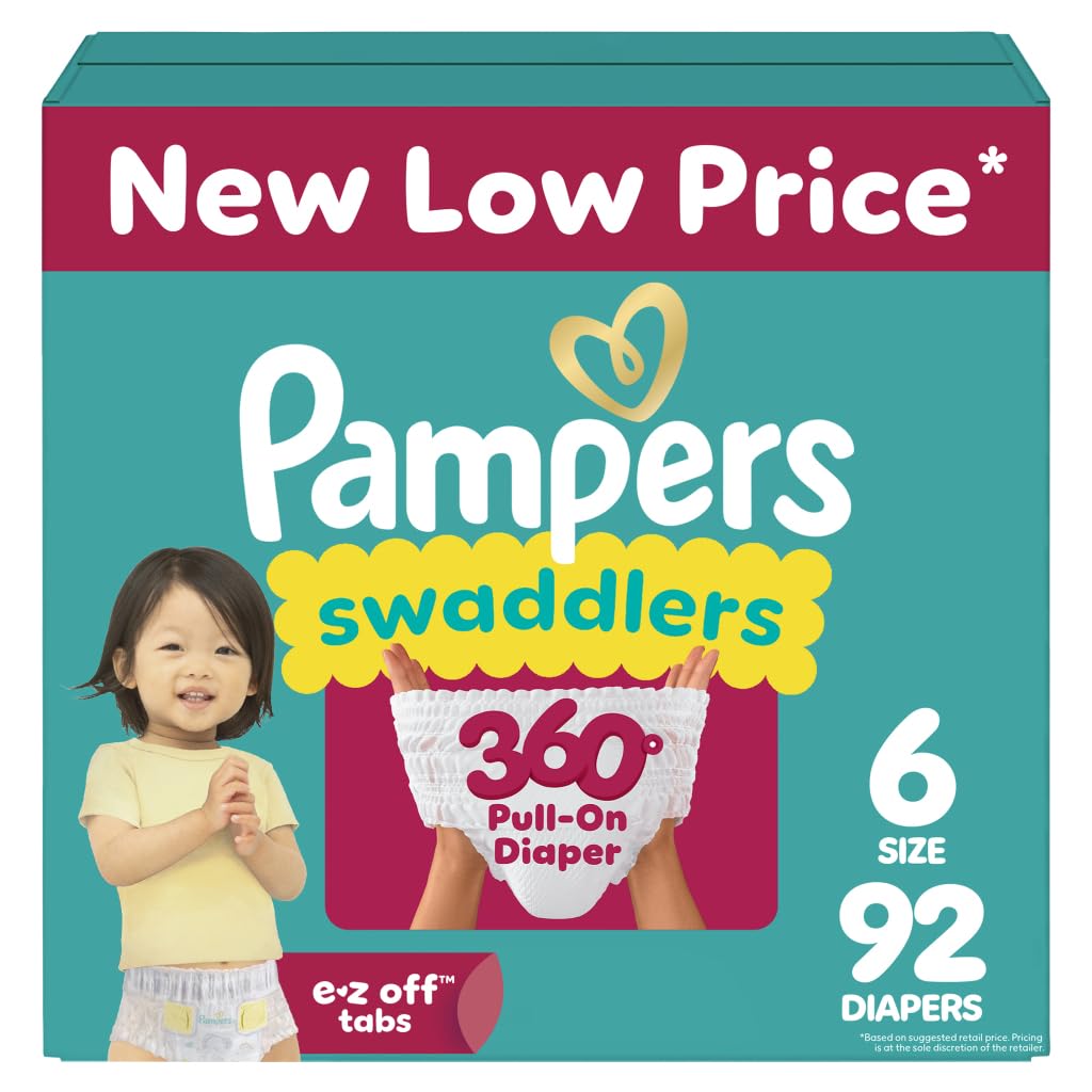 Pampers Diapers - Swaddlers 360 - Size 6, 92 Count, up to 100% Leakproof Comfy Dry Fit, Designed for Easy Changes, Pull On Baby 