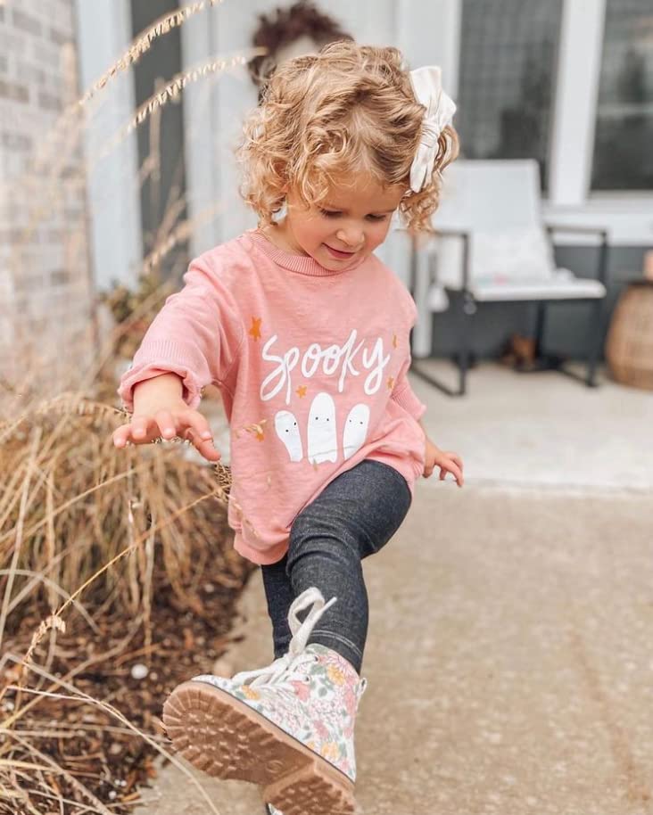 Toddler Baby Halloween Outfit Girl Boy Crewneck Sweatshirt Long Sleeve Letter Pullover Sweater Cute Fall Clothes (Spooky Pink,18