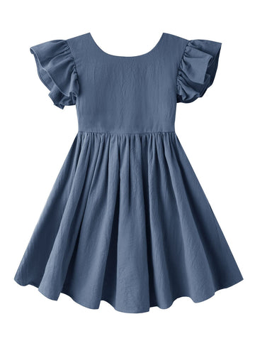 Dutebare Toddler Girls Dress Cotton Linen Ruffle Halter Sleeveless Kids Casual Summer Beach Party Dresses Navy Blue 90