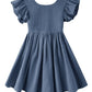 Dutebare Toddler Girls Dress Cotton Linen Ruffle Halter Sleeveless Kids Casual Summer Beach Party Dresses Navy Blue 110