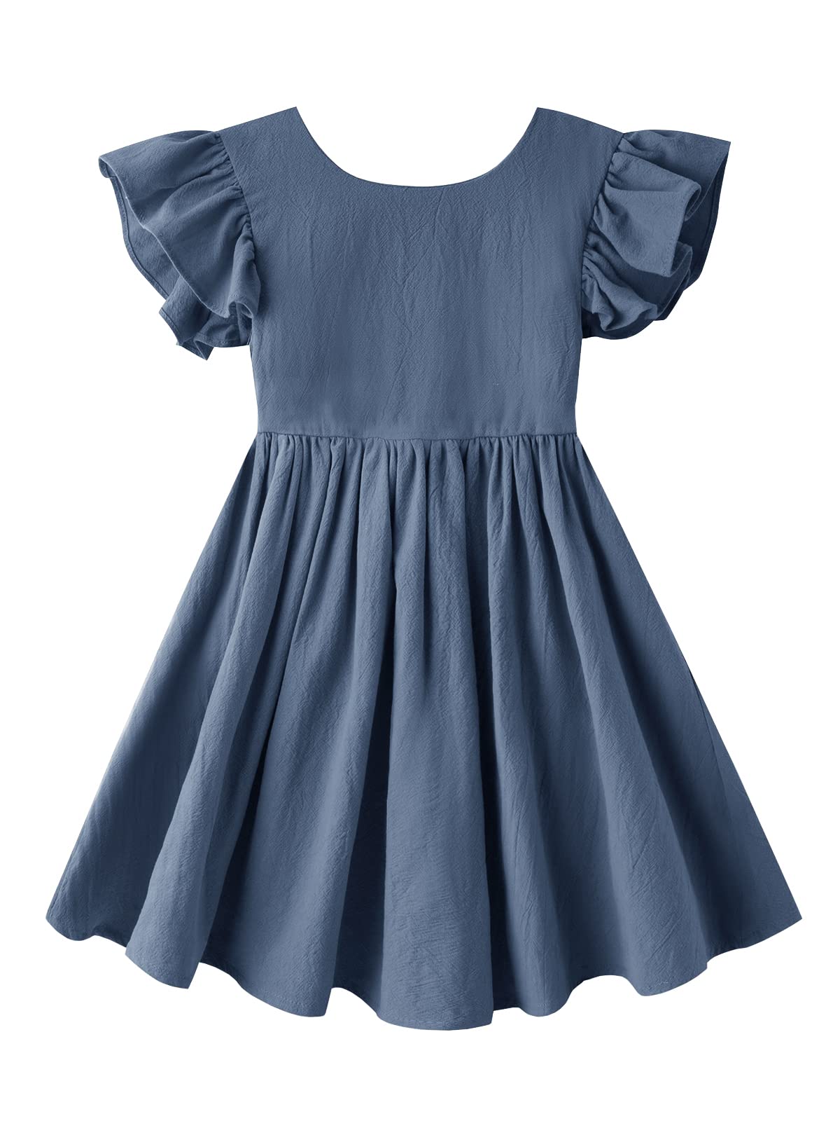 Dutebare Toddler Girls Dress Cotton Linen Ruffle Halter Sleeveless Kids Casual Summer Beach Party Dresses Navy Blue 110