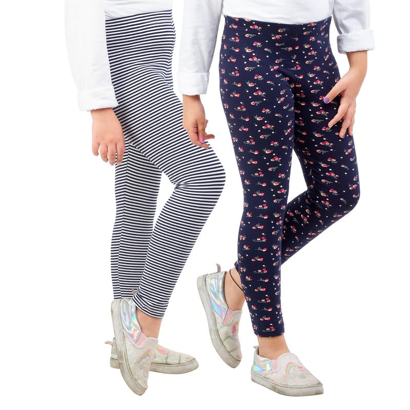 Real Basics Girls Regular Fit Cotton Leggings (RBGLegP245(Blue,Black Stripe)_Multicolor_4 Years5 Years)