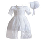 Newborn Baby Girls 3Pcs Organza Lace-Overlay Christening Gown Baptism Dress Formal Dress Outfit With Bonnet Ivory 6M