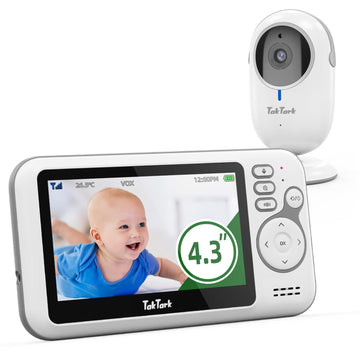 Taktark Baby Monitors With Camera And Audio, 4.3 Inches, No Wi-Fi, 2 Way Audio, Night Vision, Digital Zoom, Vox Power Saving, Ro