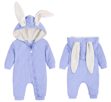 Agqt Baby Boys 1St Easter Outfit Halloween Bunny Costume One Piece Romper Bunny Ear Hoodie Outfit Light Blue Size 6-12 Months