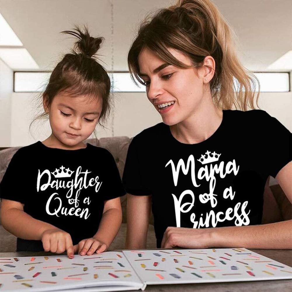 Gourd Doll Mother & Daughter Matching T-Shirts Set Mom & Baby Girl Bodysuit & Women Tee Shirt Mommy & Me Matching Outfits Black,