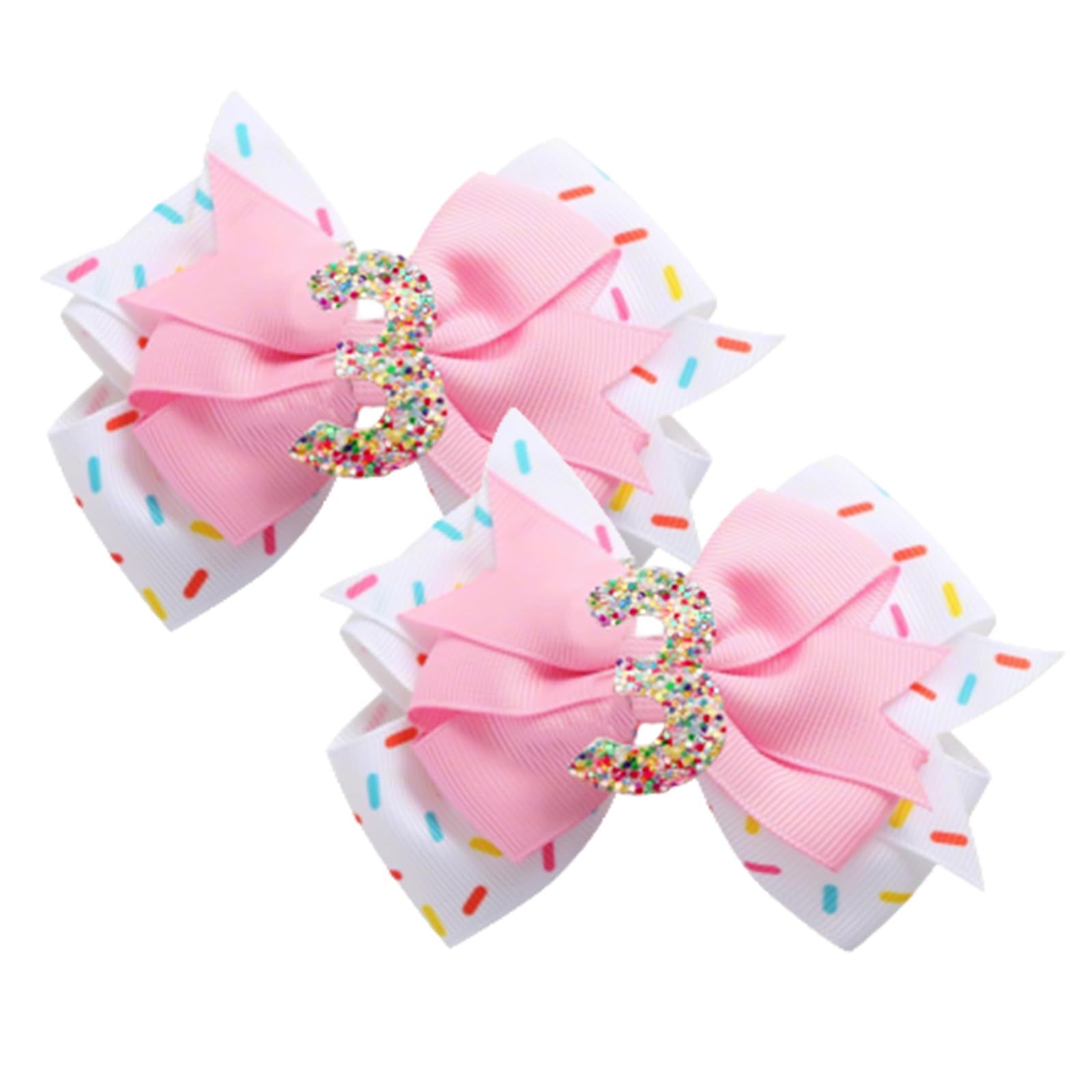 2 Pack 3rd Birthday Hair Bow for Girls, Pink Hair Clips Hair Accessories for Girls 1 2 3 4 5 6 Years Birthday Confetti Ice Cream