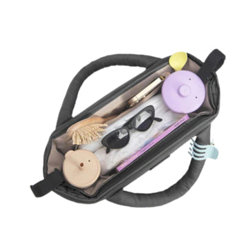 7 A.M. Universal Stroller Organizer Bag - Easy Grab Top Handles, Stroller Caddy With Cup Holder, 3 Open Compartments, Adjustable