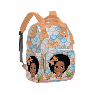 Artsadd Personalized Diaper Bag For Baby Girls, Orange Bow Tie Flower Travel Backpack Custom Multi-Function Mommy Nappy Baby Bag