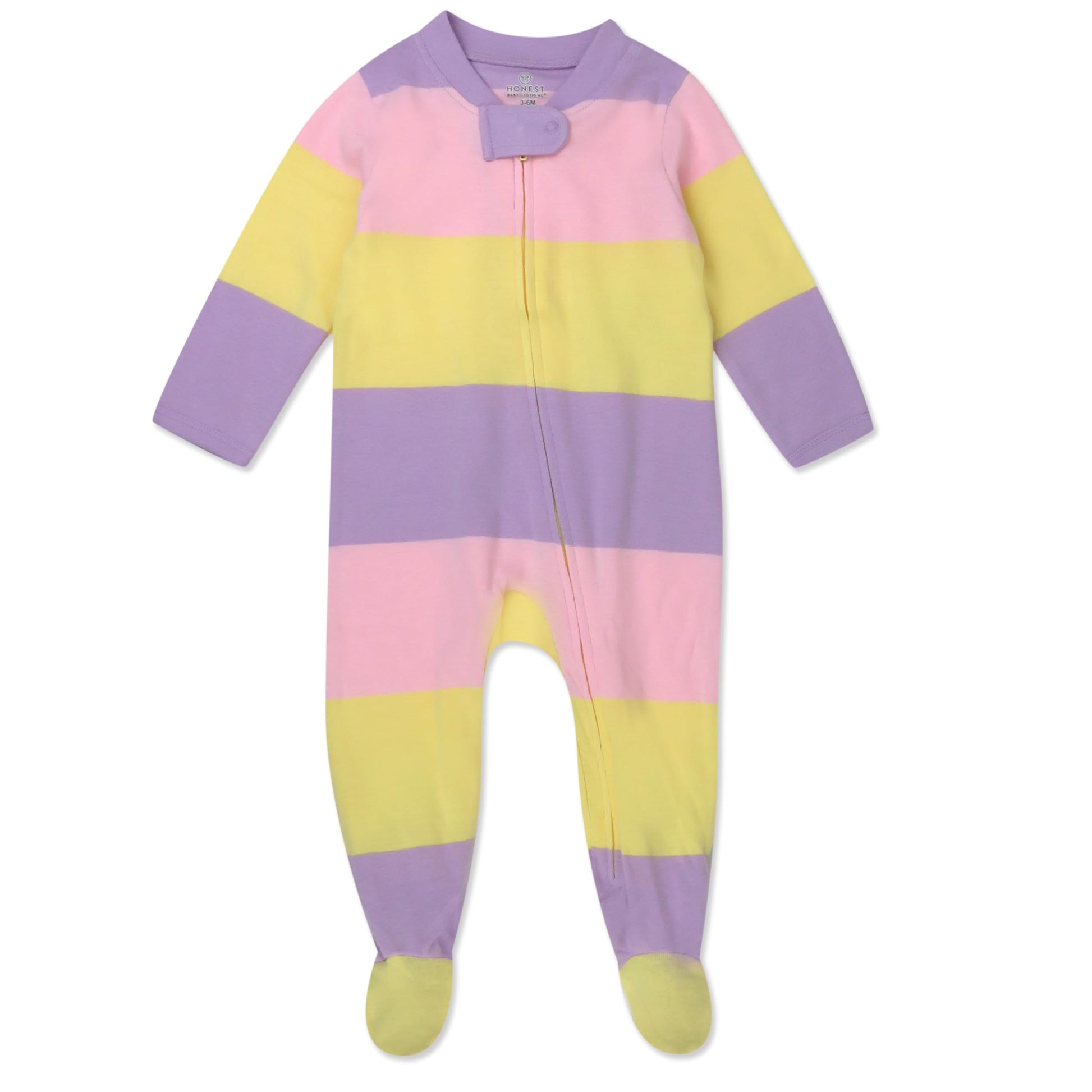 Honestbaby Baby Celebration Sleep & Play Footed One-Piece Pajama Sleeper 100% Organic Cotton, Easter Stripe Pink