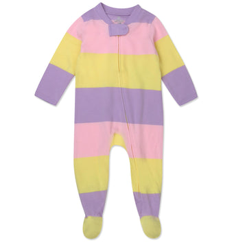 Honestbaby Baby Celebration Sleep & Play Footed One-Piece Pajama Sleeper 100% Organic Cotton, Easter Stripe Pink