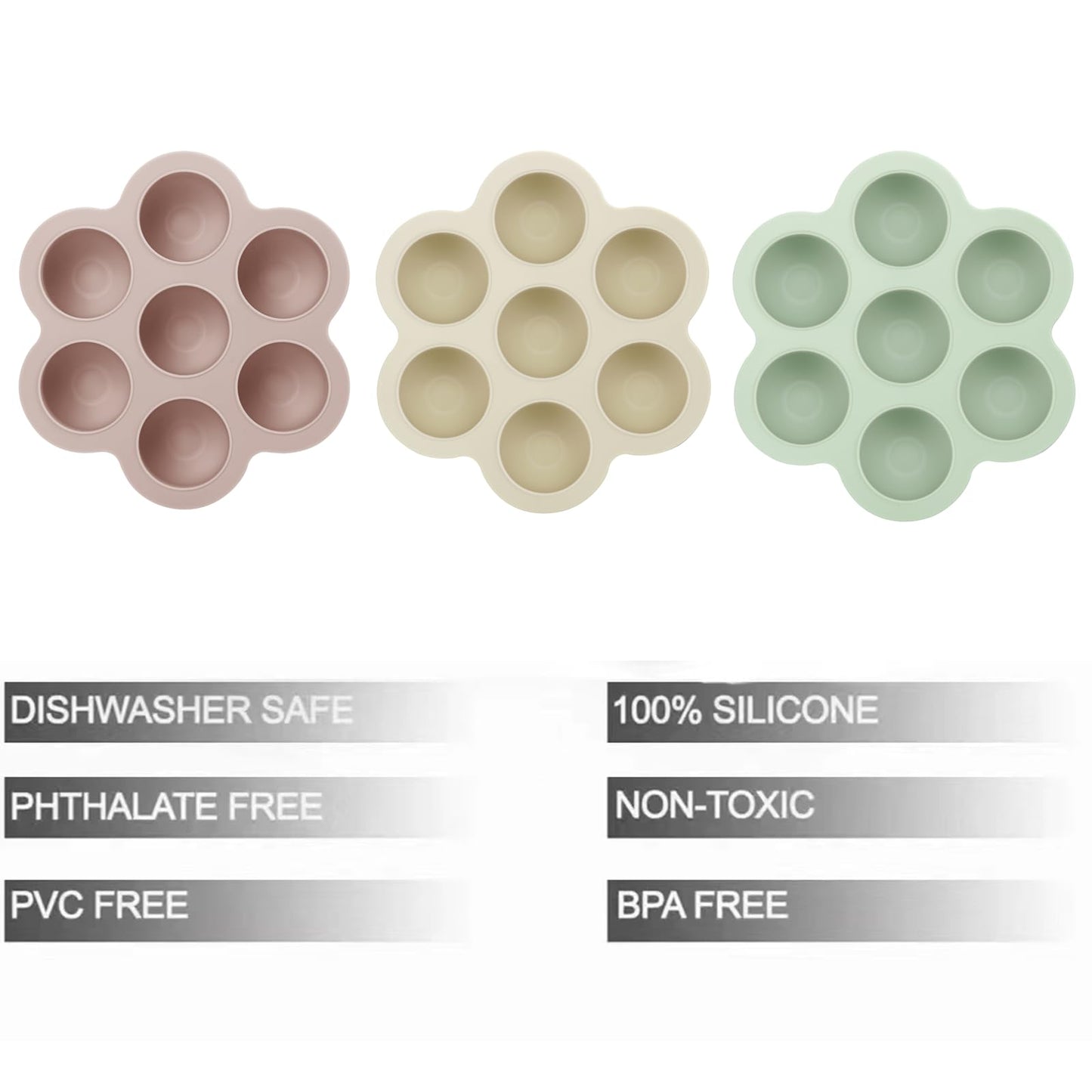 Pandaear 3 Pack Baby Food Freezer Tray With Lids, Silicone Baby Fruit Food Feeder Teether Tray, Baby Food Storage Container Ice