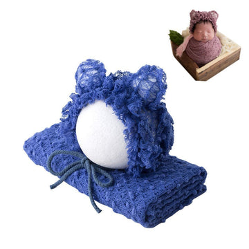 Vemonllas Newborn Baby Photography Props Outfits Hat Long Ripple Wrap Set For Boys Girls Photography (Blue)