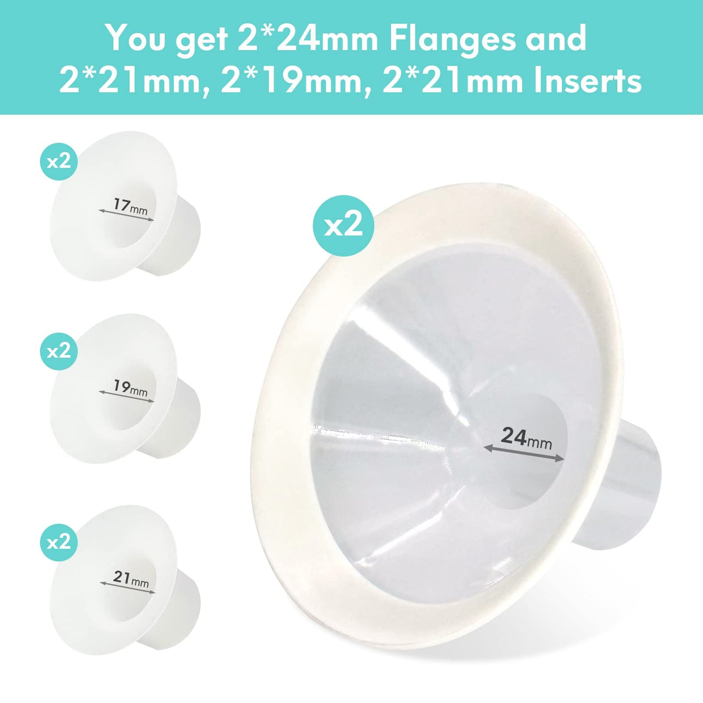 Mompmuir 17Mm 19Mm 21Mm Flange Insert (6 Piece) Compatible With Lansinoh/Medela Breast Pump, Replace 24Mm Medela Flange Shields,