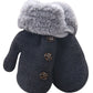 X&F Unisex Baby Cute Buttons Fur Thick Gloves Kids Warm Mittens With String Dark Grey
