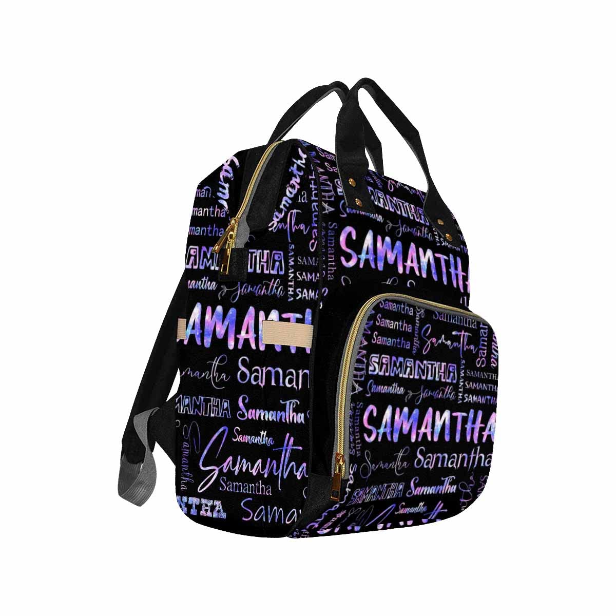 Customized Diaper Bag Backpack, Personalized Colorful Text Backpack With Name Black Mummy Nappy Baby Bag Shoulders Bag Casual Da