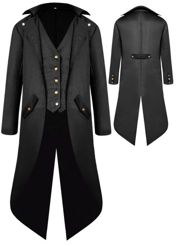 Bitseacoco Boys Medieval Tailcoat Jacket Halloween Costumes, Gothic Steampunk Vintage Victorian Frock High Collar Uniform Coat(B