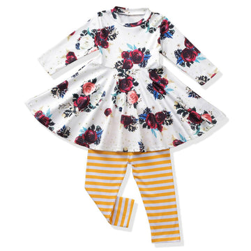 Fioukiay Toddler Girl Back To School Outfit Infant Girls Fall Winter Cclothing Sets Floral Drees With Leggings (Red, 8 Years)