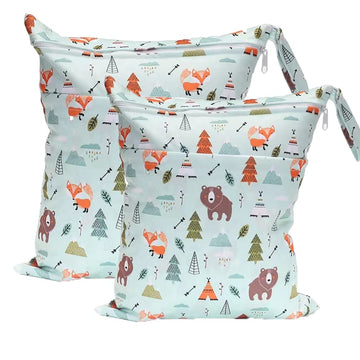 Wet Dry Bag for Cloth Diapers, 2PCS Waterproof Reusable Wet Bag with Zippered Pockets, Washable, Reusable for Travel, Beach, Poo