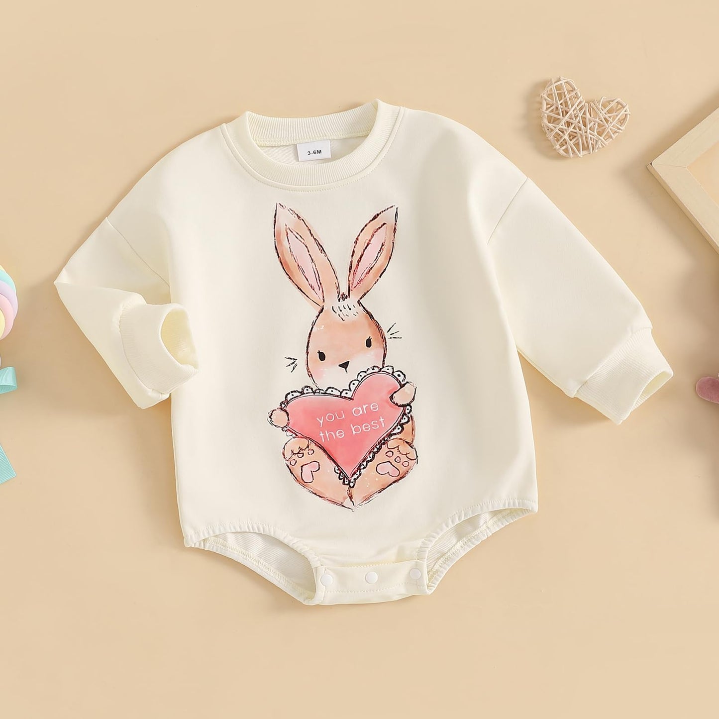 Baby Girl Valentines Day Outfit Love Sweatshirt Romper Long Sleeve Bubble Onesie My First Valentines Day Baby Girl Outfit (V-Bei