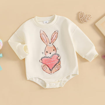 Baby Girl Valentines Day Outfit Love Sweatshirt Romper Long Sleeve Bubble Onesie My First Valentines Day Baby Girl Outfit (V-Bei