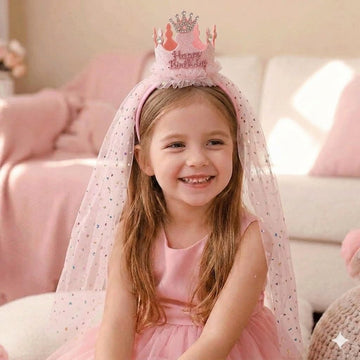 Babymoon Princess Birthday Party Girls Crown Headband With Veil | Hair Accessories | 38 Yrs