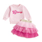 Toddler Baby Girl Valentines Day Outfit Love Heart Bow Sweatshirt and Tulle Tutu Skirts Little Girls Spring Clothes (Pink Love 