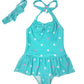 Jastore Little Girls Swimwear One Piece Swimsuits Beach Wear With Headband (4-5T, C-Aqua)