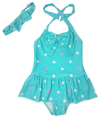 Jastore Little Girls Swimwear One Piece Swimsuits Beach Wear With Headband (4-5T, C-Aqua)