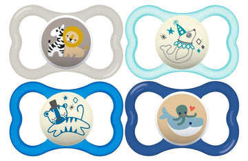 Mam Air Day & Night Baby Pacifier, For Sensitive Skin, Glows In The Dark, 16+ Months, Baby Boy, 4 Count