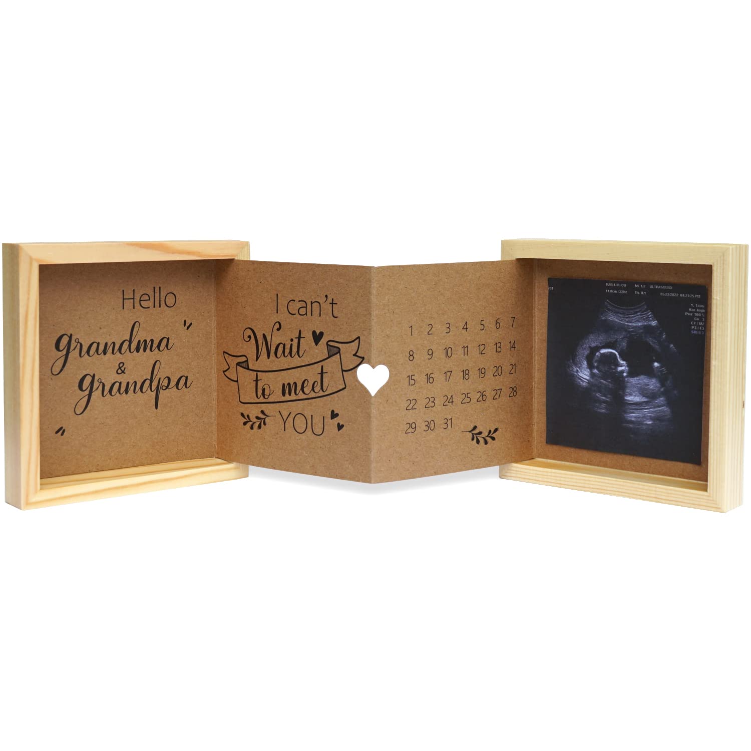Hamuiers Pregnancy Announcement For Grandparents, Baby Announcement Ideas Sonogram Picture Frame Wooden Keepsake Box, First Time