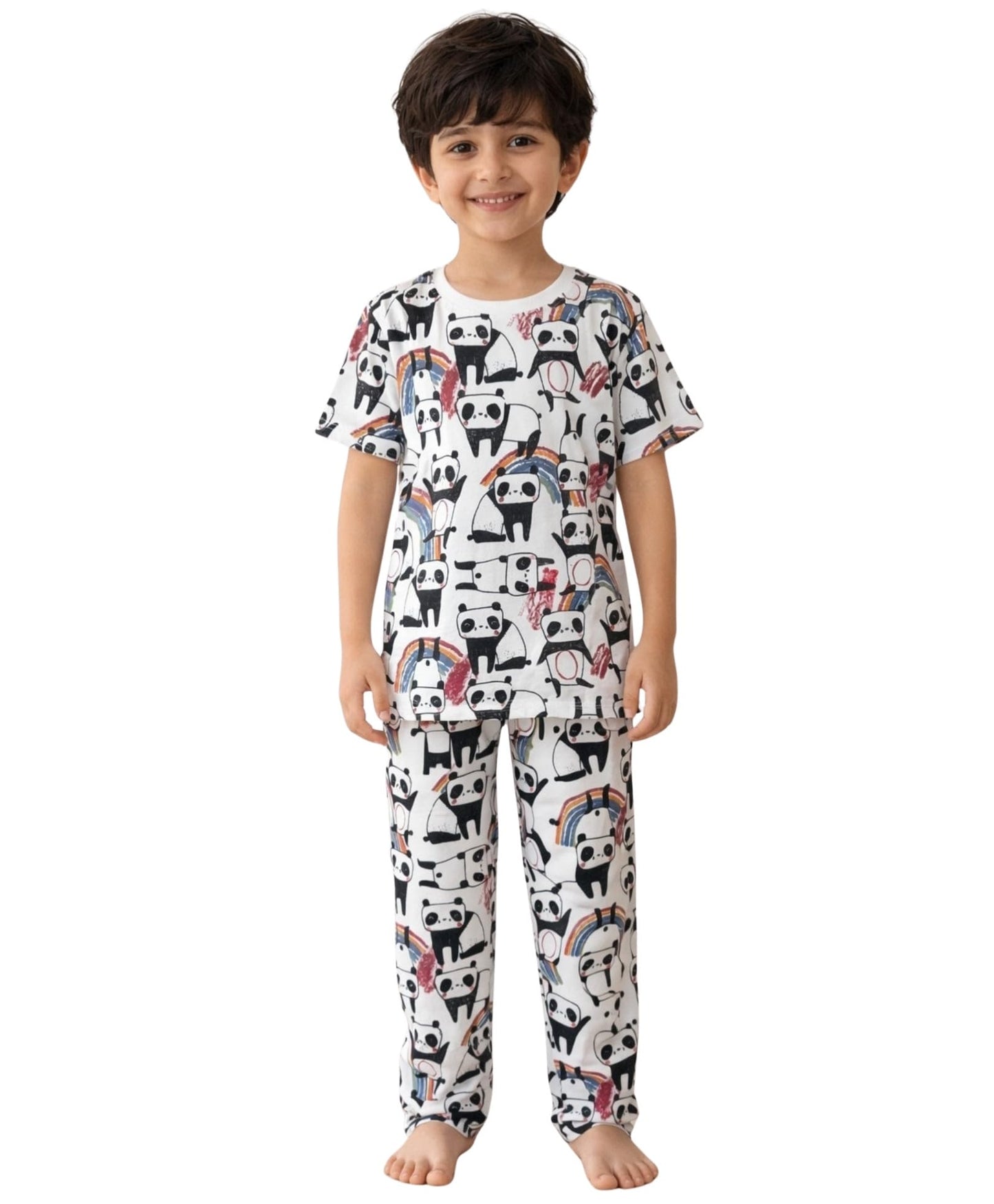 ANTHRILO Summer Panda Short Sleeve Pyjama Set  White