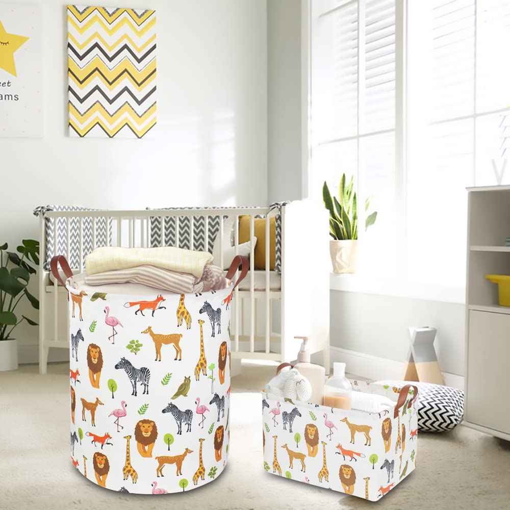 Clocor Kids Storage Basket,Collapsible Woodland Jungle Forest Printed Storage Bin,Rectangular Waterproof Gift Box With Handles,B
