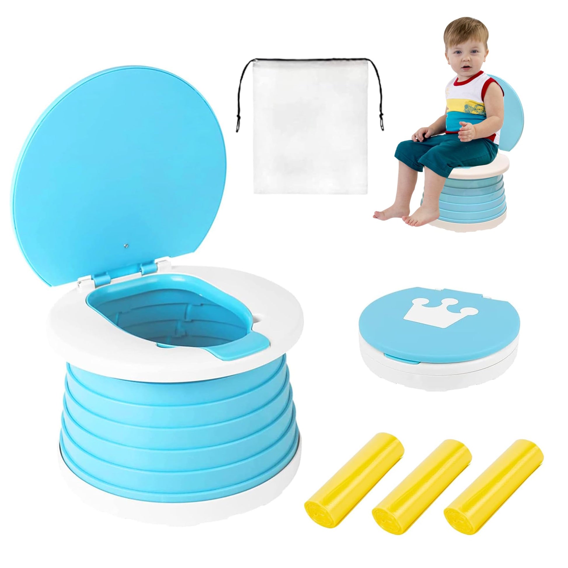 portable, foldable potty seat for toddler, Training Toilet Seat Emergency Toilet for Car, Camping, Outdoor, indoor (light blue, 
